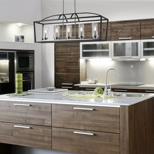 Mercer 5 Light Linear Pendant in Matte Black with Chrome accents and Seeded Glass