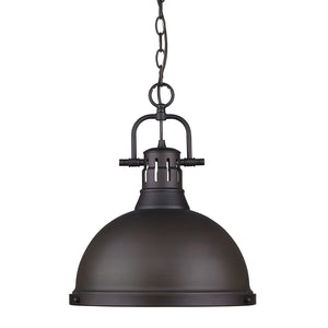 Duncan 1 Light Pendant with Chain in Rubbed Bronze with a Rubbed Bronze Shade