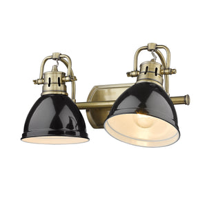 Duncan 2 Light Bath Vanity in Aged Brass with Black Shades
