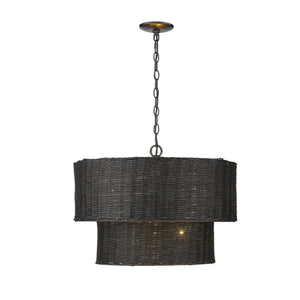 Erma 6 Light Chandelier in Matte Black and Black Wicker