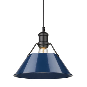 Orwell BLK 1 Light Pendant - 10" in Matte Black with Navy Blue Shade
