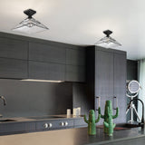 Kepler Semi-Flush in Matte Black with Water Glass Shade