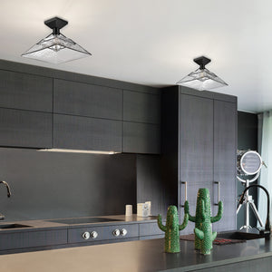 Kepler Semi-Flush in Matte Black with Water Glass Shade