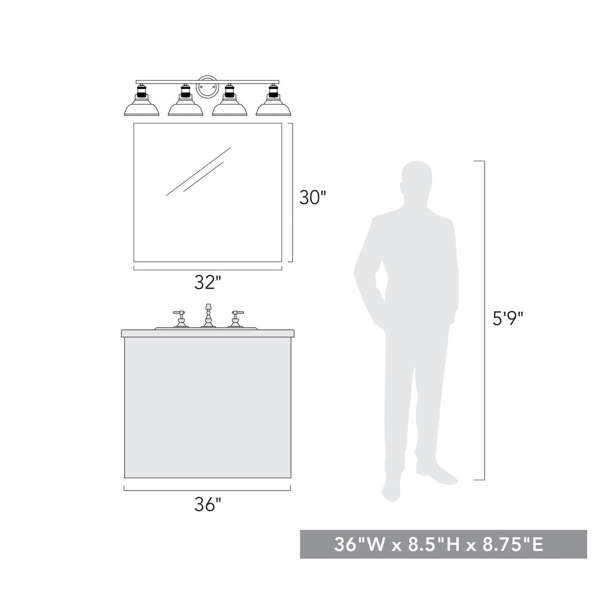 Carver 4-Light Bath Vanity in Matte Black with Clear Glass Shades