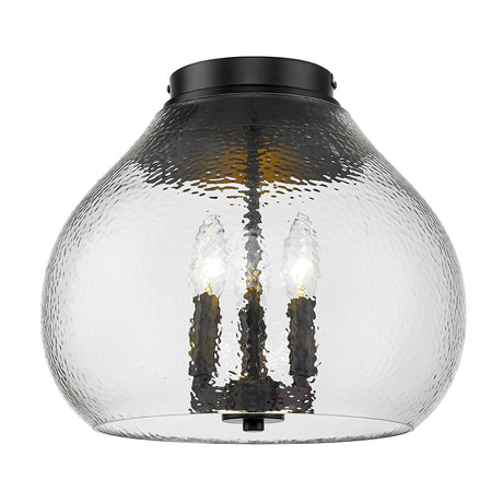 Ariella 3-Light Flush Mount in Matte Black with Hammered Clear Glass