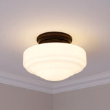 Ingalls Semi-Flush in Matte Black with Vintage Milk Glass Shade