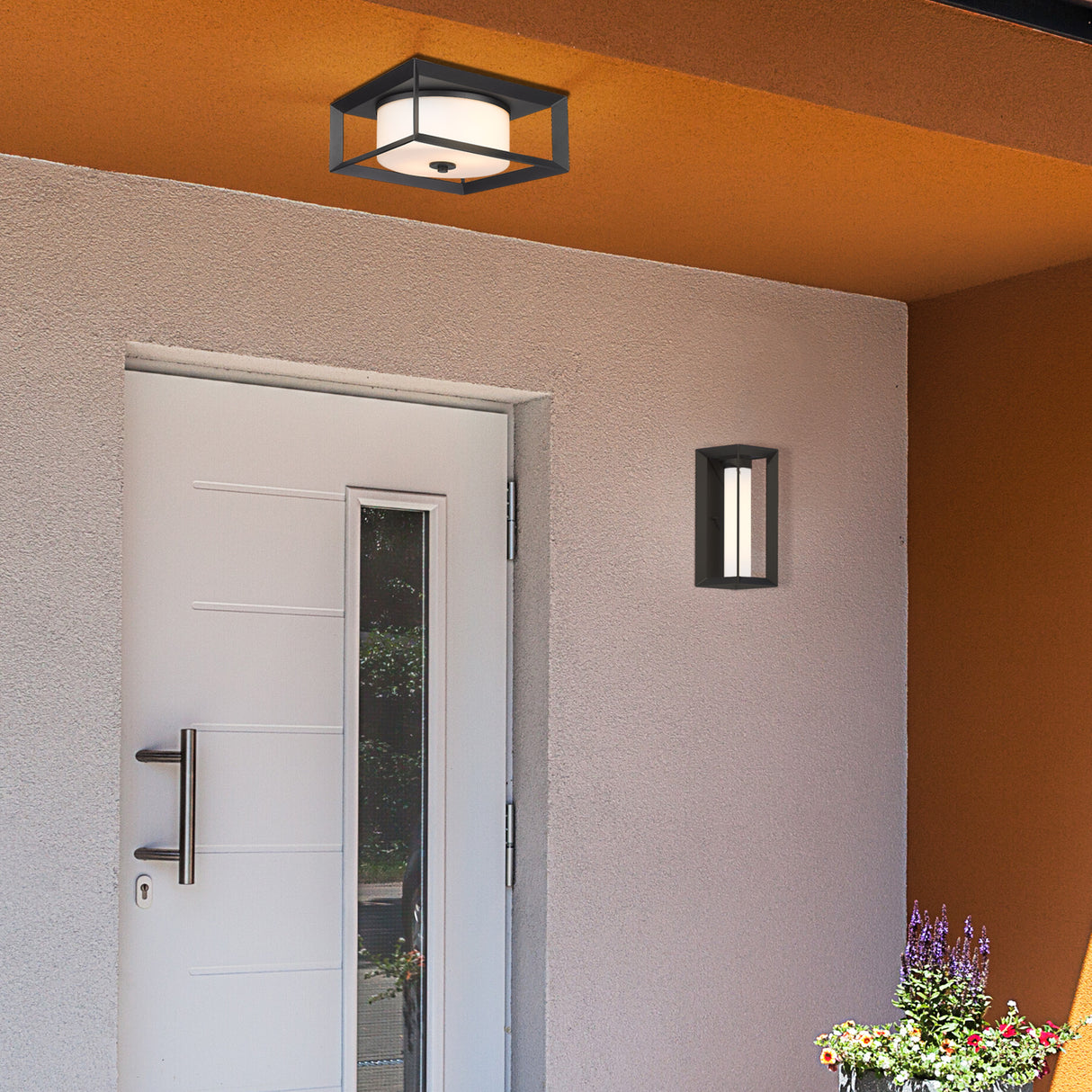 Smyth Outdoor Flush Mount in Natural Black with Opal Glass