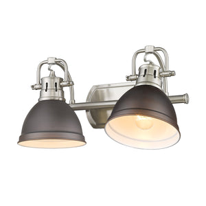 Duncan 2 Light Bath Vanity in Pewter with Rubbed Bronze Shades