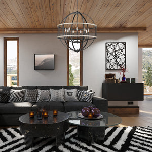 Roost 9 Light Chandelier in Matte Black with Chicken Wire Shade