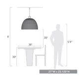 Rue 8 Light Pendant in Matte Black with Woven Sweet Grass Shade