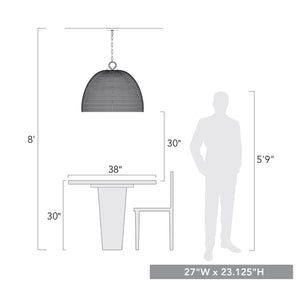 Rue 8 Light Pendant in Matte Black with Woven Sweet Grass Shade