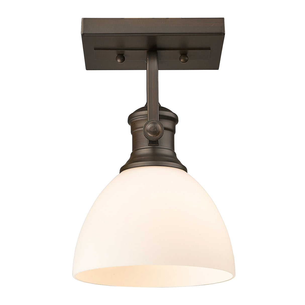 Hines 1-Light Semi-Flush in Rubbed Bronze with Opal Glass