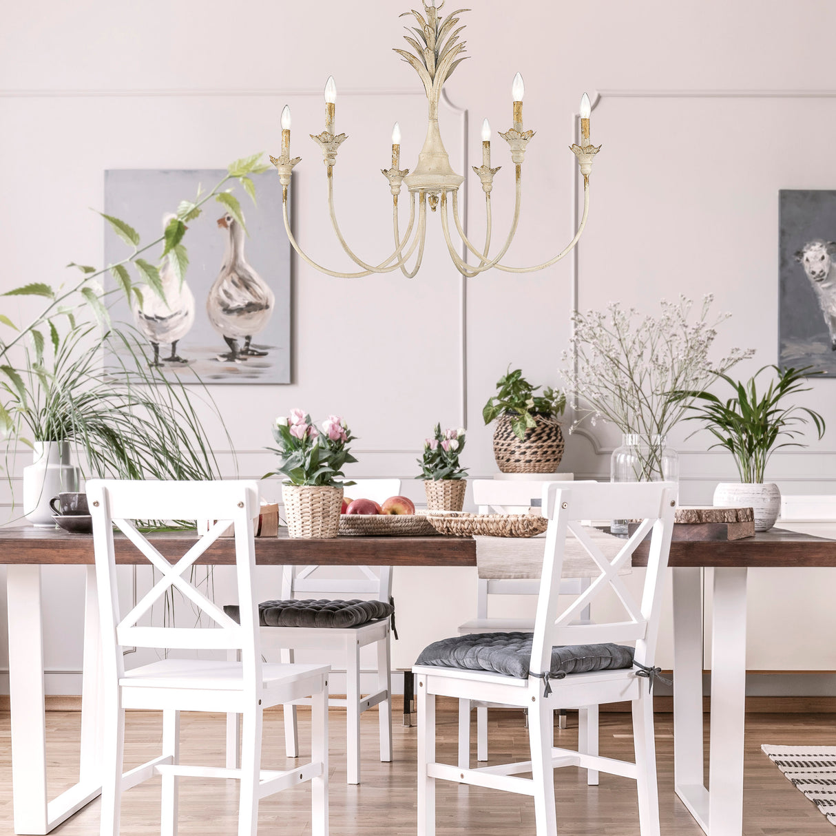 Lillianne 6 Light Chandelier in Antique Ivory