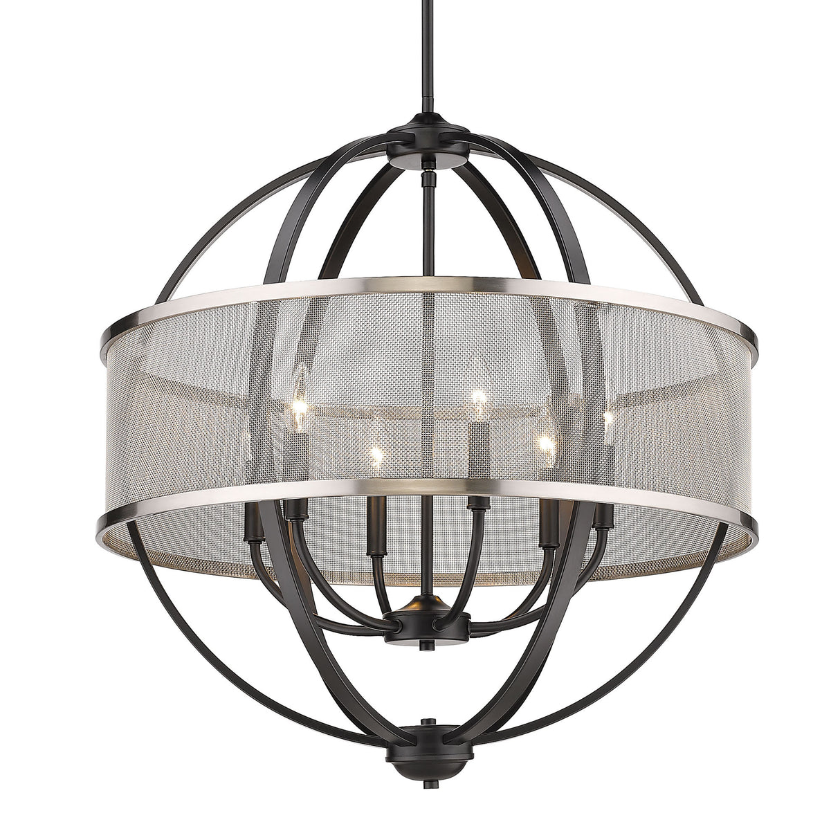 Colson BLK 6 Light Chandelier (with Pewter shade) in Matte Black