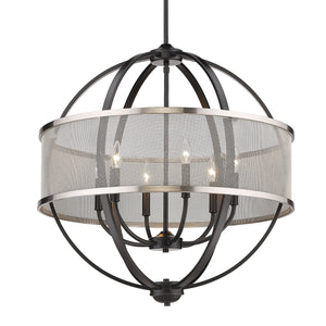 Colson BLK 6 Light Chandelier (with Pewter shade) in Matte Black