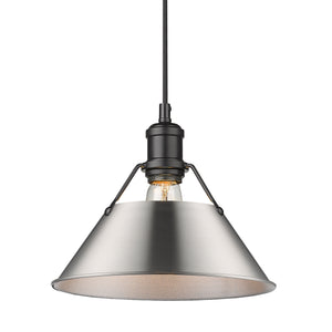 Orwell BLK 1 Light Pendant - 10" in Matte Black with Pewter Shade