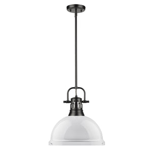 Duncan 1 Light Pendant with Rod in Matte Black with a White Shade