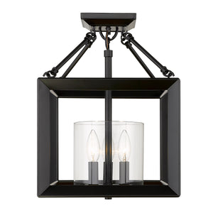 Smyth Semi-Flush in Matte Black with Clear Glass Shades