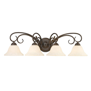 Homestead 4 Light Bath Vanity in Rubbed Bronze with Tea Stone Glass