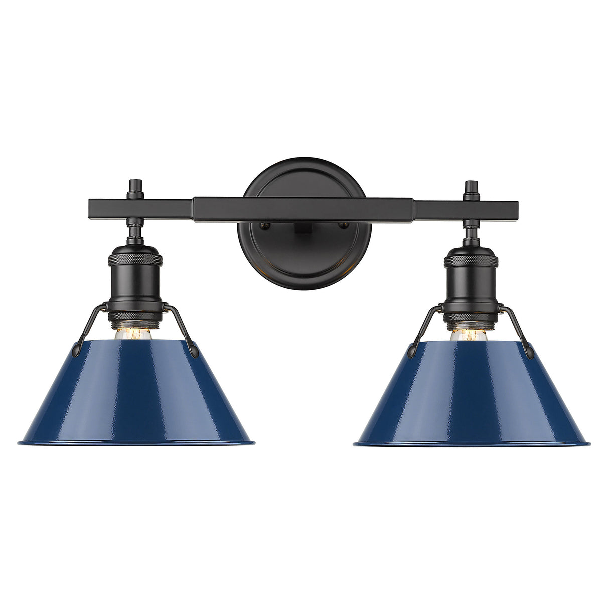 Orwell BLK 2 Light Bath Vanity in Matte Black with Navy Blue Shade