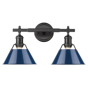Orwell BLK 2 Light Bath Vanity in Matte Black with Navy Blue Shade