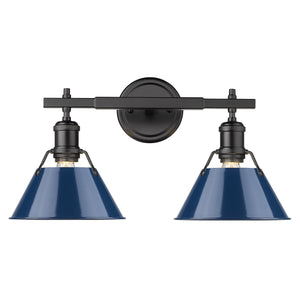 Orwell BLK 2 Light Bath Vanity in Matte Black with Navy Blue Shade