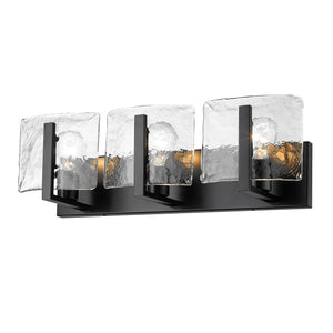 Aenon 3-Light Bath Vanity in Matte Black with Hammered Water Glass Shade