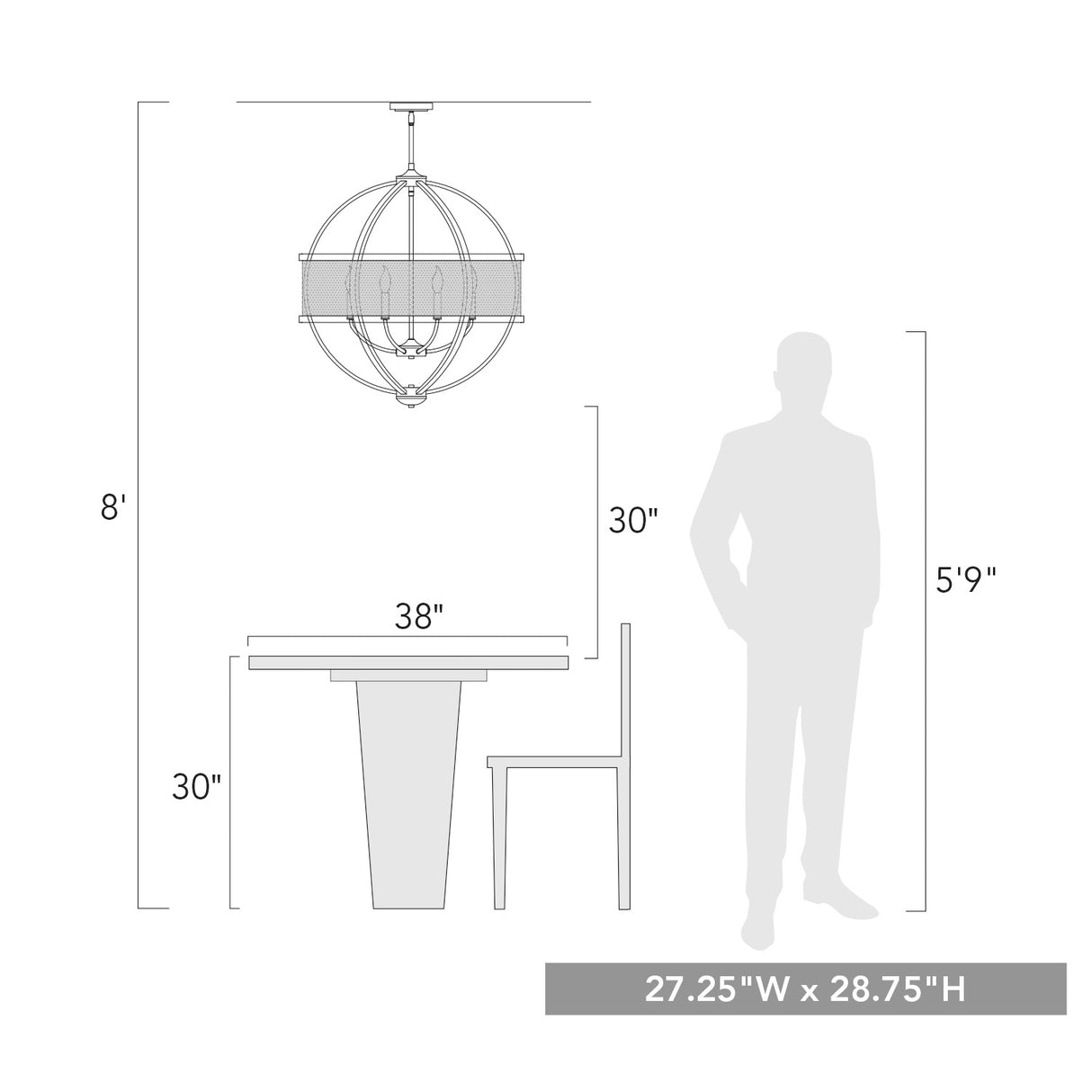 Colson OG 6 Light Chandelier (with Pewter shade) in Olympic Gold