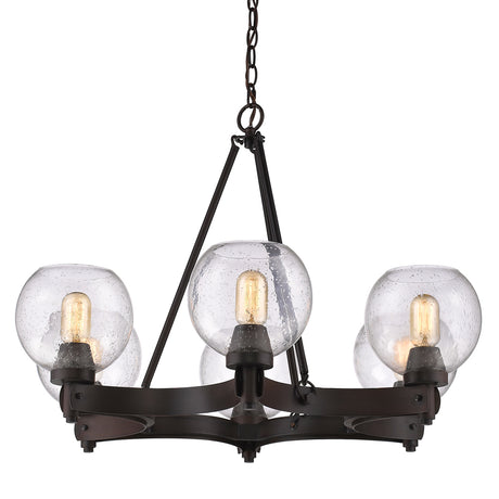Galveston 6-Light Chandelier in Rubbed Bronze with Seeded Glass