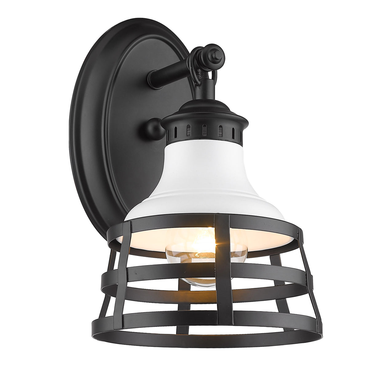 Locklyn 1 Light Wall Sconce Vanity in Matte Black with Matte White Shades