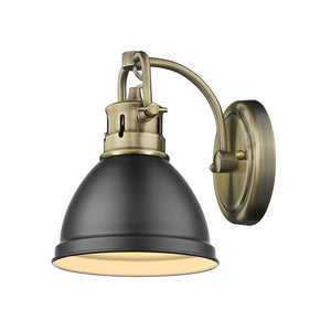 Duncan 1 Light Bath Vanity in Aged Brass with a Matte Black Shade