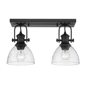 Hines 2-Light Semi-Flush in Matte Black with Seeded Glass