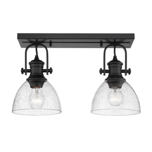 Hines 2-Light Semi-Flush in Matte Black with Seeded Glass