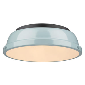 Duncan 14" Flush Mount in Matte Black with a Seafoam Shade