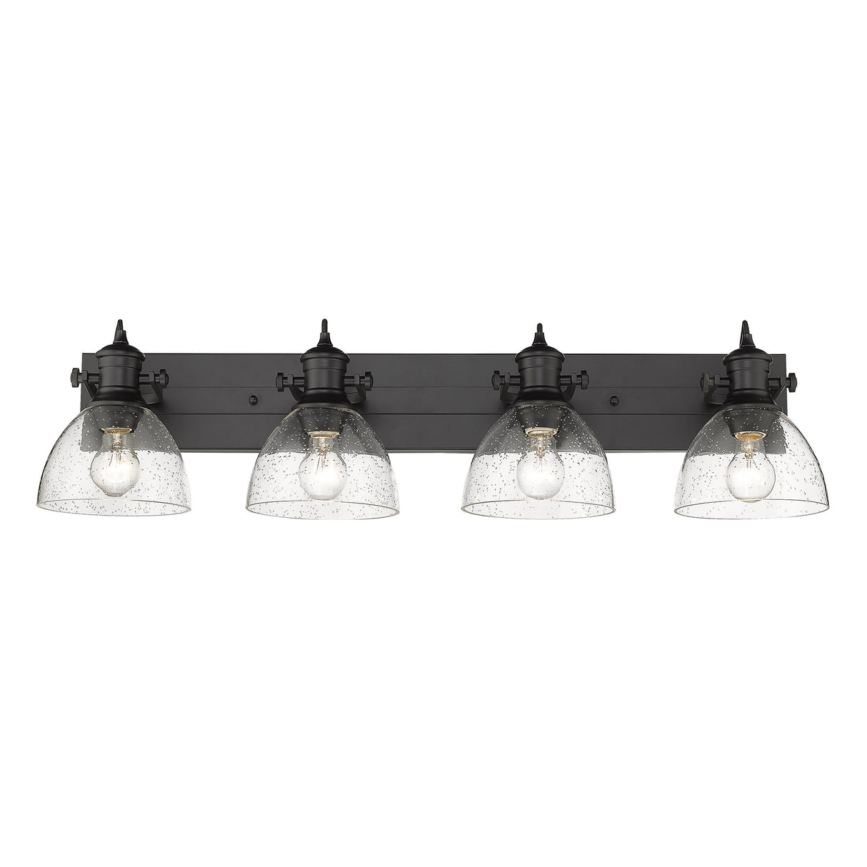 Hines 4-Light Bath Vanity in Matte Black with Seeded Glass Shades