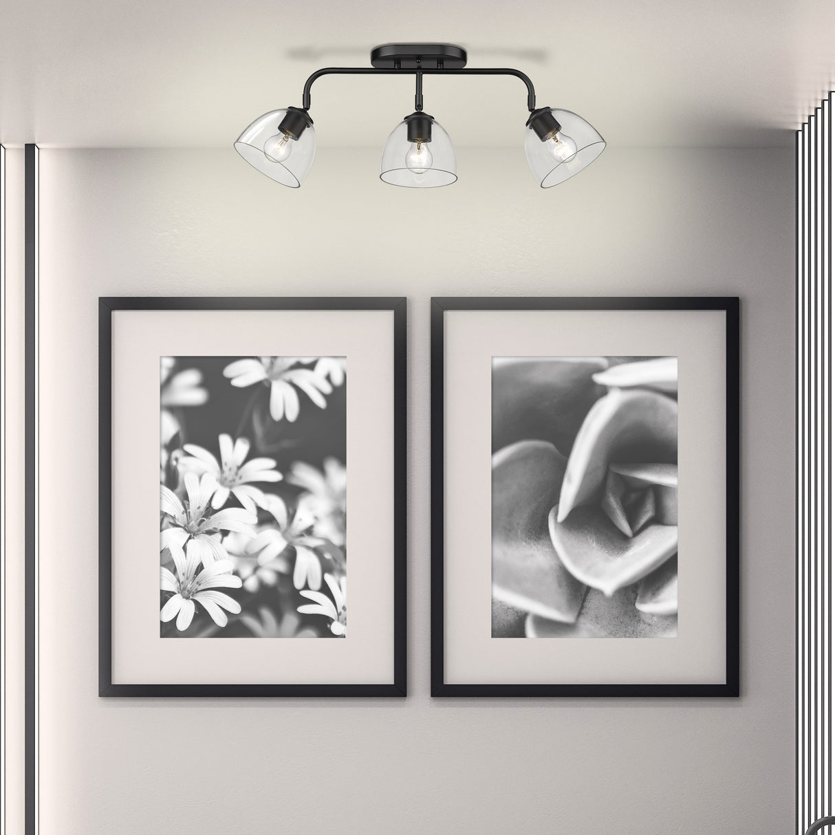 Roxie 3 Light Semi-Flush in Matte Black with Matte Black Accents and Clear Glass Shade