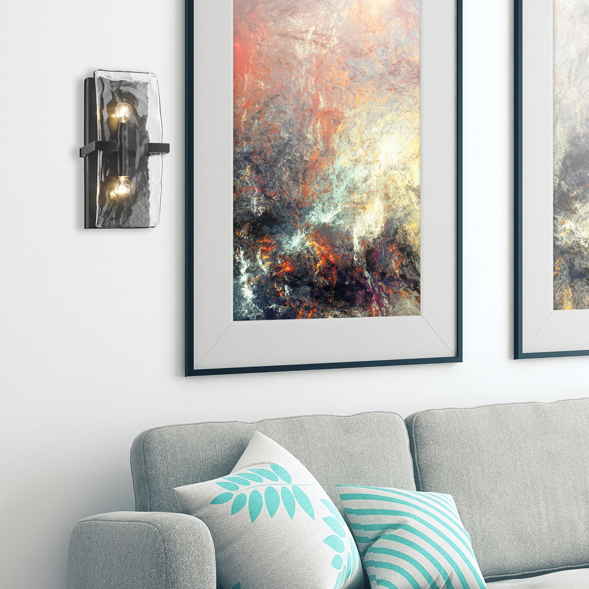 Aenon 2-Light Wall Sconce in Matte Black with Hammered Water Glass Shade