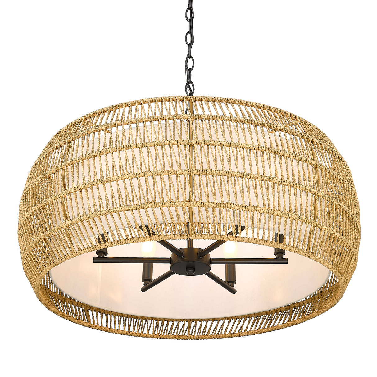Everly 6 Light Chandelier in Matte Black with Natural Rattan Shade