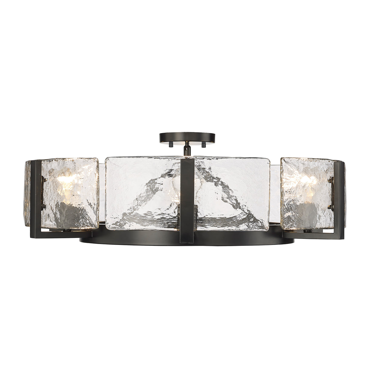 Aenon 6-Light Semi-Flush in Matte Black with Hammered Water Glass Shade