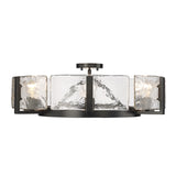 Aenon 6-Light Semi-Flush in Matte Black with Hammered Water Glass Shade