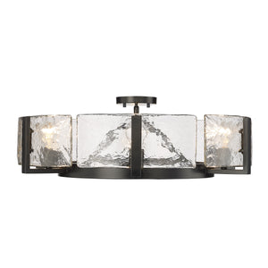 Aenon 6-Light Semi-Flush in Matte Black with Hammered Water Glass Shade