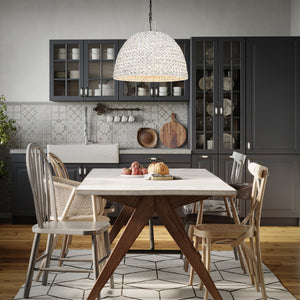 Rue 5 Light Pendant in Matte Black with Painted Sweet Grass Shade