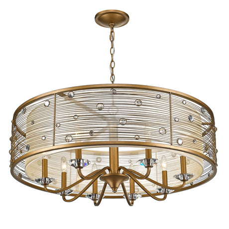 Joia 8 Light Chandelier in Peruvian Gold with a Sheer Filigree Mist Shade