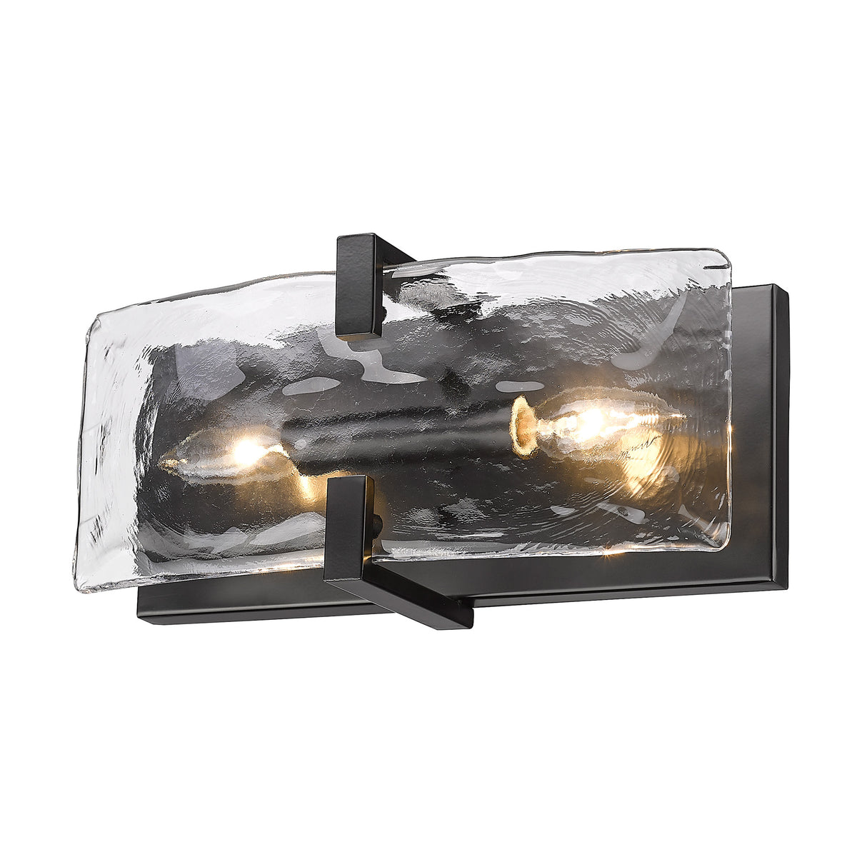 Aenon 2-Light Wall Sconce in Matte Black with Hammered Water Glass Shade