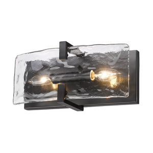 Aenon 2-Light Wall Sconce in Matte Black with Hammered Water Glass Shade