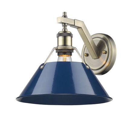 Orwell AB 1 Light Wall Sconce in Aged Brass with Navy Blue Shade