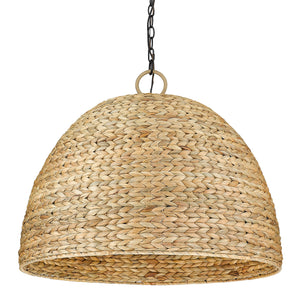Rue 8 Light Pendant in Matte Black with Woven Sweet Grass Shade