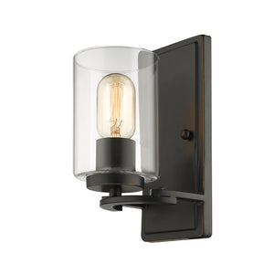 Monroe 1 Light Wall Sconce in Matte Black with Gold Highlights and Clear Glass