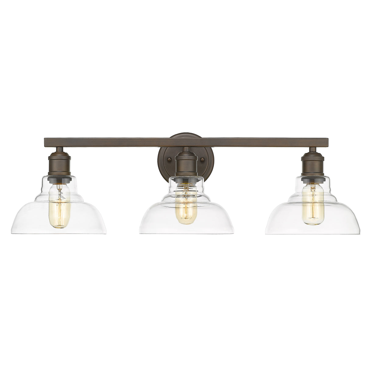 Carver 3 Light Bath Vanity in Rubbed Bronze with  Clear Glass Shade