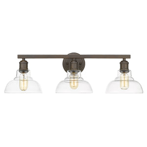 Carver 3 Light Bath Vanity in Rubbed Bronze with  Clear Glass Shade